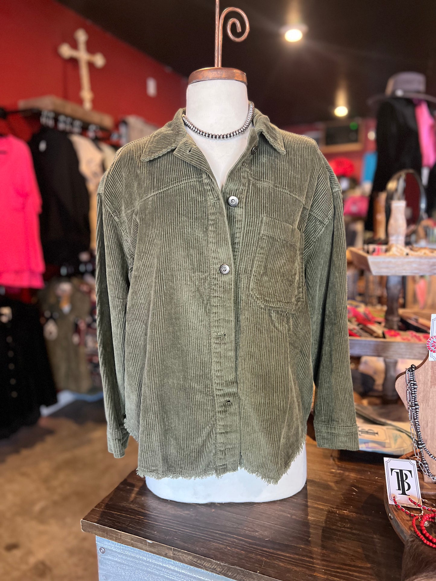 OLIVE CORDUROY JACKET/TOP